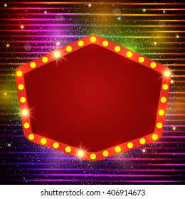 Shining background with retro casino light banner. Vector illustration