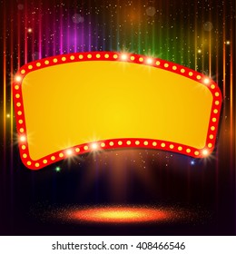 Fondo luminoso con banner retro de luz del casino. Ilustración del vector