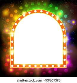 Shining background with retro casino light banner. Vector illustration