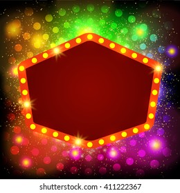 Shining background with retro casino light banner. Vector illustration