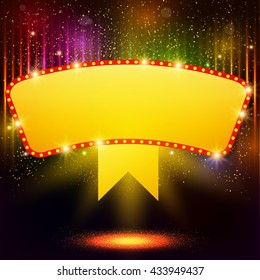 Shining background with retro casino light banner. Vector illustration