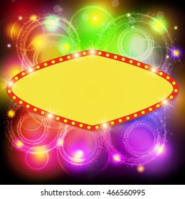 Shining background with retro casino light banner. Vector illustration