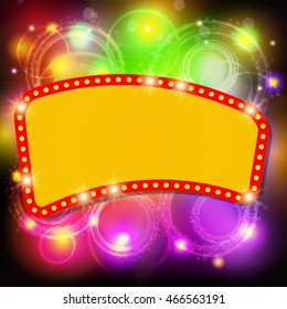 Shining background with retro casino light banner. Vector illustration