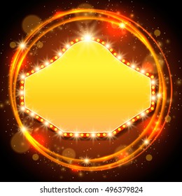 Shining background with retro casino light banner. Vector illustration