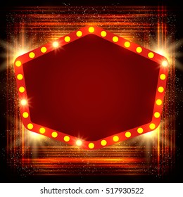 Shining background with retro casino light banner. Vector illustration