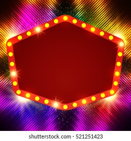 Shining background with retro casino light banner. Vector illustration