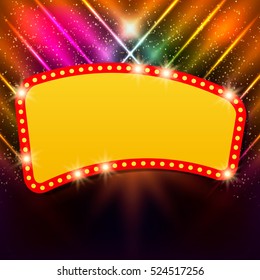 Shining background with retro casino light banner. Vector illustration