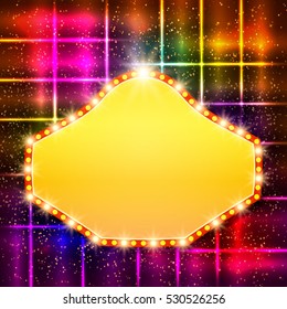 Shining background with retro casino light banner. Vector illustration