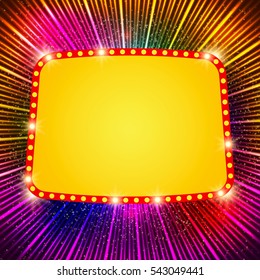 Shining background with retro casino light banner. Vector illustration