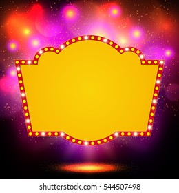 Shining background with retro casino light banner. Vector illustration