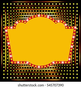 Shining background with retro casino light banner. Vector illustration