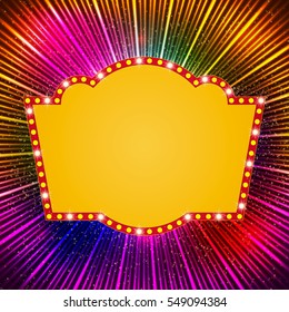Shining background with retro casino light banner. Vector illustration