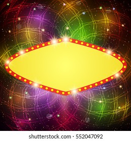 Shining background with retro casino light banner. Vector illustration