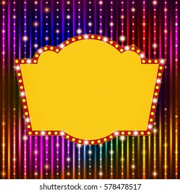 Shining background with retro casino light banner. Vector illustration