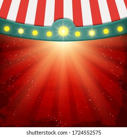 Shining background with retro circus tent. Design for presentation, concert, show. Vector illustration