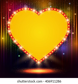 Shining background with retro heart banner. Vector illustration