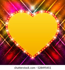 Shining background with retro heart banner. Vector illustration
