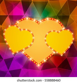 Shining background with retro heart banner. Vector illustration