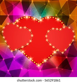 Shining background with retro heart banner. Vector illustration
