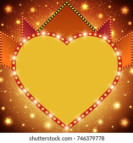 Shining background with retro heart light banner. Vector illustration