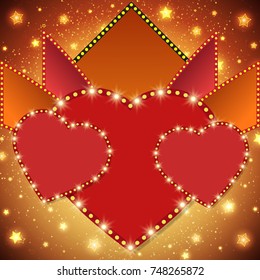 Shining background with retro heart light banner. Vector illustration