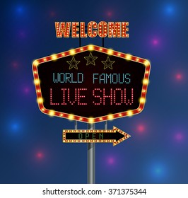 Shining background retro light banner with the word live show.vector