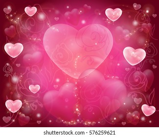 Shining background with roses and hearts 
