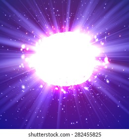 Shining banner explosion with particles. Vector illustration