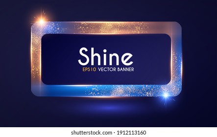 Shining banner with gold dust. Futuristic light effect.