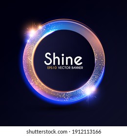 Shining banner with gold dust. Futuristic light effect.