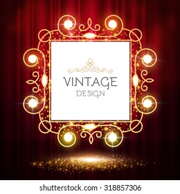 Shining  banner on stage curtain. Vector illustration 