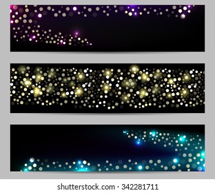 Shining banners set. Bokeh light banner. Bright backgrounds.