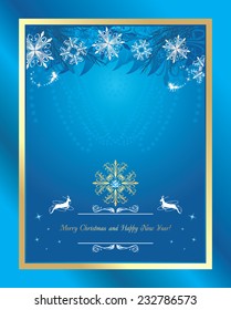 Shining blue Christmas background with tinsel and snowflakes. Vector