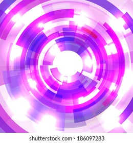 Shining blue circle tunnel. Abstract pink background