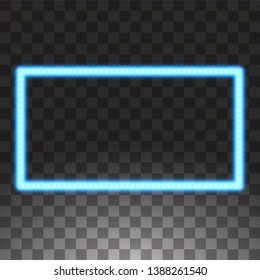 Shining blue led vector rectangle frames, neon illumination on transparent background. Glowing decorative rectangle tapes of diode ecological lamps light effect for banners, web-sites