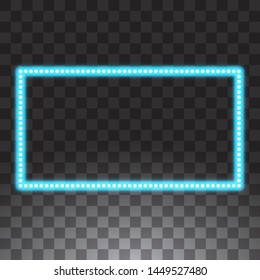 Shining blue led vector rectangle frames, neon illumination on transparent background. Glowing decorative rectangle tapes of diode ecological lamps light effect for banners, web-sites