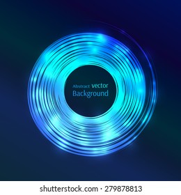 Shining blue neon lights vector circle frame. Abstract background.