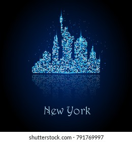 Shining Blue Silhouette  of  New York   - Vector Illustration
