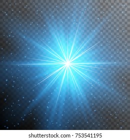 Shining Blue Star Burning With Sparkles. Transparent Flare Light Effect. Vector Illustration