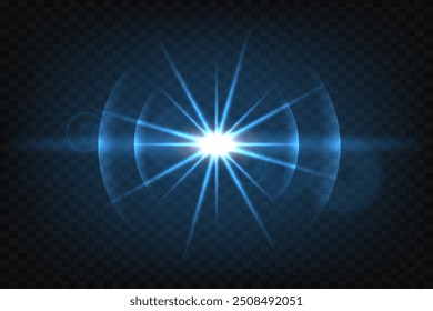 Shining blue star. Light effect.Blue rays with glare, vector illustration.On a transparent background.