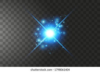 Shining blue stars isolated on transparent background. Vector illustration.