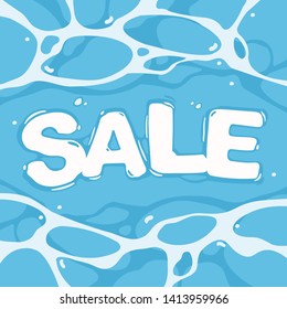 Shining blue water ripple pool with SALE  lettering design abstract vector background 