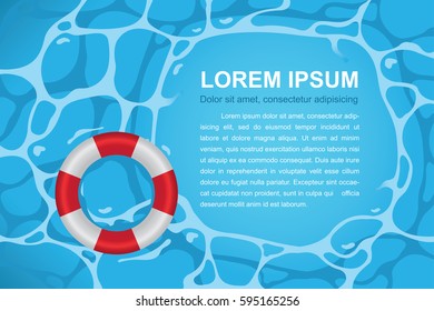 Shining blue water ripple pool with life ring. Abstract vector background 