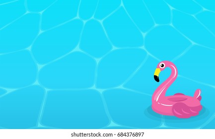 Shining blue water ripple pool with Flamingo pool float. Vector illustration.