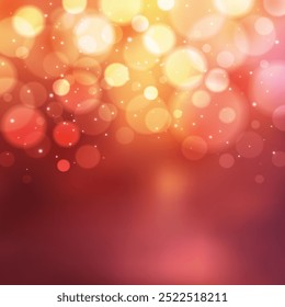 Shining bokeh circles and glowing lights. Bright blurred background in red tones, gradient transitions of warm shades. Perfect for creating a festive atmosphere, or any other presentation.