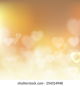 Shining bokeh effect hearts beige vector background