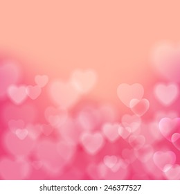 Shining bokeh effect hearts pink vector background