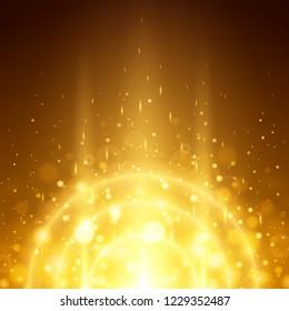 Shining bokeh illustration. Golden lights. Abstract bokeh background. Detailed vector illustration. Magic light.