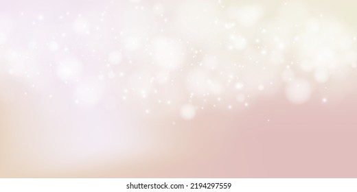 Shining bokeh isolated on a light cream and pink background. Light isolated lanterns. Transparent blurry shapes. Abstract light effect. Vector illustration.
