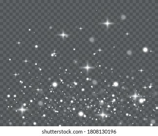 Shining bokeh isolated on transparent background. Christmas concept.White snow